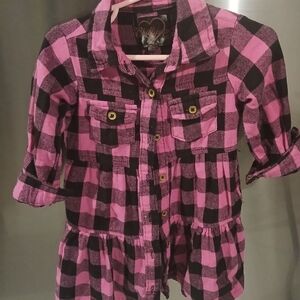 Pink and Black Plaid Kids Button Down Dress